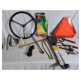 Various Car Parts and Tools Including Oil Filter