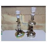 Pair of brass lamps