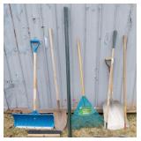 Shovels, fence stacks, rakes, garden tools