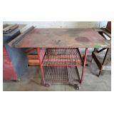 Red metal rolling work table