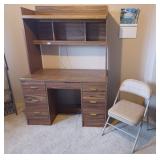 Wooden-Style 2-tiered Desk with Folding Chair