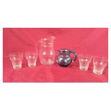 Vintage Pitchers & Set of Etched Glasses
