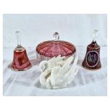 Goebel swan, 2 elegant red bells, and 1 elegant