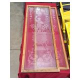 Antique acid-etched glass window panel featuring