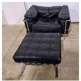 Knoll Inc Chrome black leather chair and ottoman