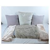 Throw pillows, 2 door mats, and 1 throw blanket