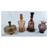 Elegant colorful glass Decanters, covered dish,