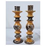 Carved Soapstone Candle Holders 10.5"H