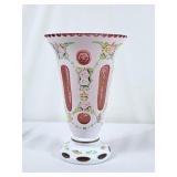 Handpainted Bohemian Overlay Cranberry Vase -