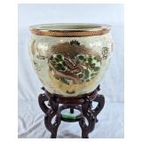 14" gold crane fish bowl planter with stand