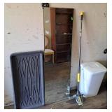 Mirror, mop, garbage can, boot tray