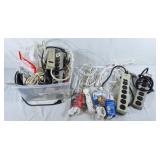 Collection of power bars, extension cords, and