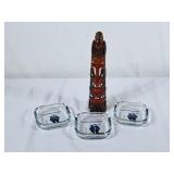 Inuit Hunter Glass Ashtrays & Avon Glass Totem