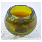 Elegant Signed mid-century modern green glass