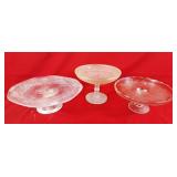 Frosted raised fruit bowl and 2 cake plates