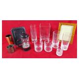 French press coffee maker, 2 Dansk glasses, photo