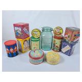 Assortment of Collectible Tins & Large Glass Jar