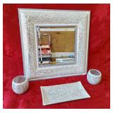 Gorgeous crackle glass mirror, Trinket dish, and