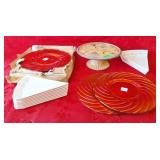 Raised cake plate, pizza slices dishes, and glass