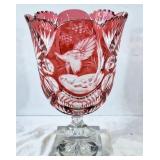 Crystal vase with distinctive cut-to-clear ruby