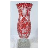 Bohemian-Style Ruby Cut-to-Clear Glass Vase. Made
