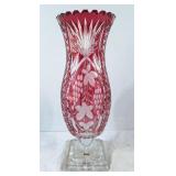 Bohemian-Style Ruby Cut-to-Clear Glass Vase. Made