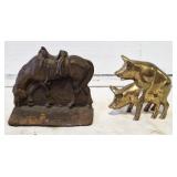 Brass sassy pigs and 1 horse bookend