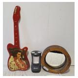 Elvis Presley clock, portable light, and Mirrored