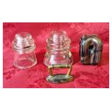 Trio of insulators and vintage small iron