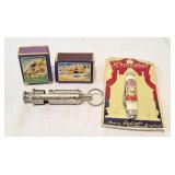 Made in England Whistle, 2 vintage empty maych