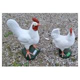 Cement chicken and rooster decor