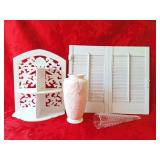 Shutter, wall shelf, lovely vase, etc