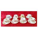 8 Tea cups and saucers. Clarence, Royal Vale, etc
