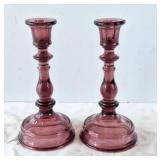 Pair of vintage amethyst glass candlestick