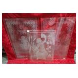 4 lovely glass etched panels. 21" l x 36" h & 19