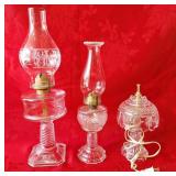 Pair of oil lamps and 1 electric lamp