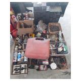 Pallet of assorted hardware sprays, screws nuts,