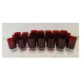 21 ruby red juice glasses. Marked France