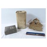 Brass double inkwell, Coffee Tin, dog Trinket