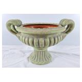 Vintage-style, weathered green garden urn planter
