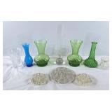 Gorgeous green vases, blue vase, clear vases, and