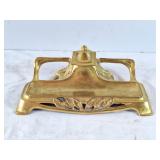 Art Nouveau Brass Desktop Inkwell with Hinged Lid