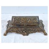 French Brass Stamp Box: Ornate Desktop Organizer