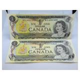 Pair of 1973 Canada One Dollar Bills