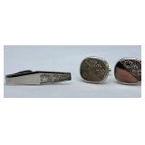 Vintage Silver Toned Tie Bar and Cufflink Set