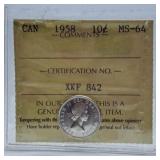 ICCS Graded Mint State 1958 Canada Dime
