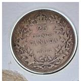Fine 1911 Canada Quarter