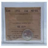 ICCS Graded Mint State 1955 Canada Dime