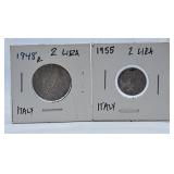 1948 and 1955 Italy Two Lira Coins