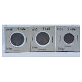 1948, 1950 and 1951 Italy Five Lira Coins